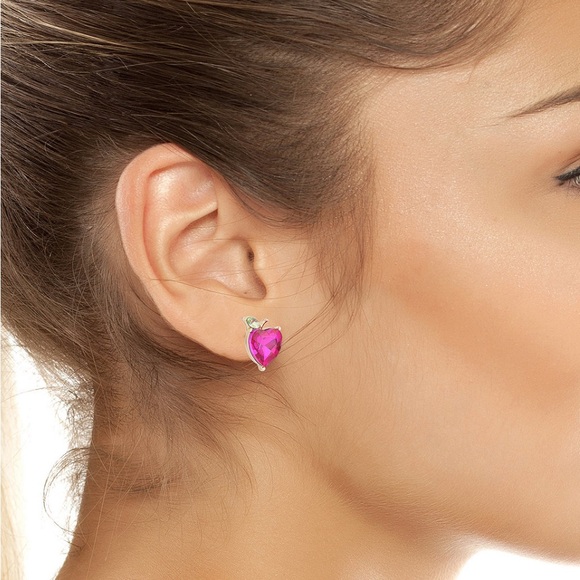 Betsey Johnson Pink Heart Earrings with Green Accents - Picture 3 of 4